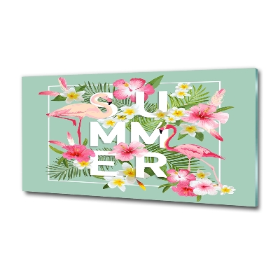 Schilderij glas Vakanties en flamingo's