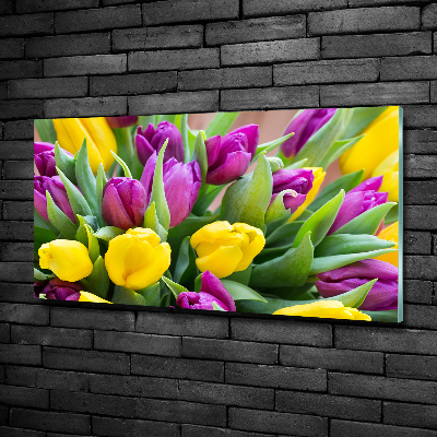 Schilderij glas Kleurrijke tulpen