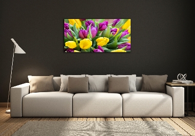 Schilderij glas Kleurrijke tulpen