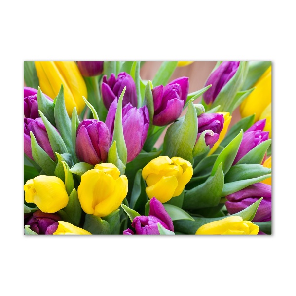Schilderij glas Kleurrijke tulpen
