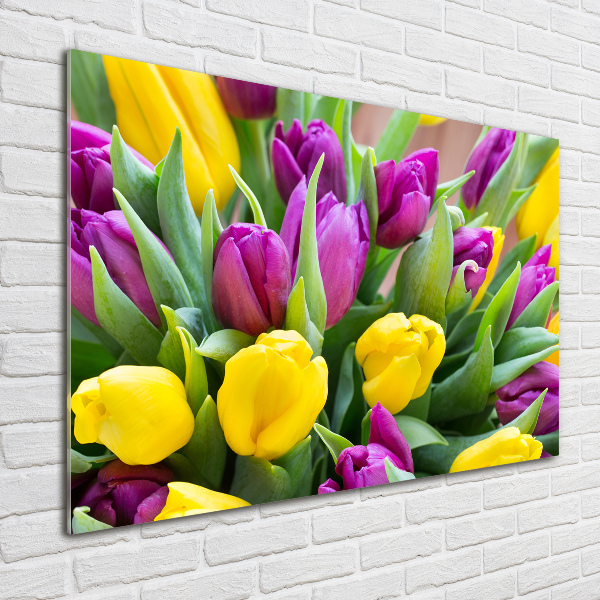 Schilderij glas Kleurrijke tulpen