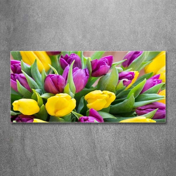 Schilderij glas Kleurrijke tulpen