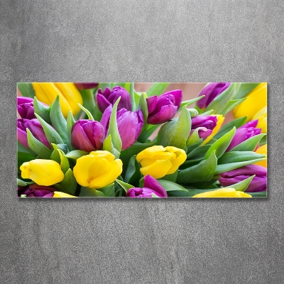 Schilderij glas Kleurrijke tulpen