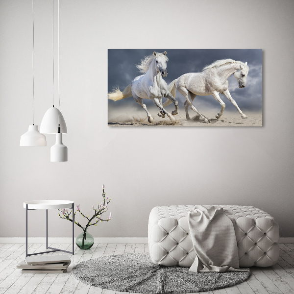Schilderij op glas Witte paardenstrand