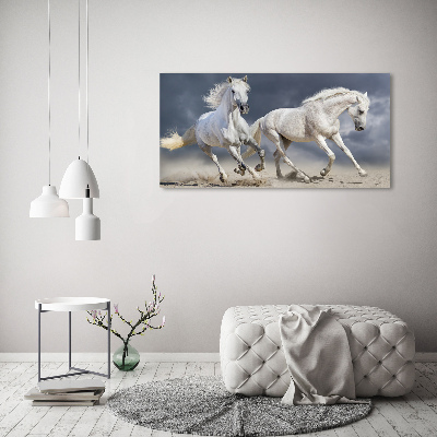 Schilderij op glas Witte paardenstrand