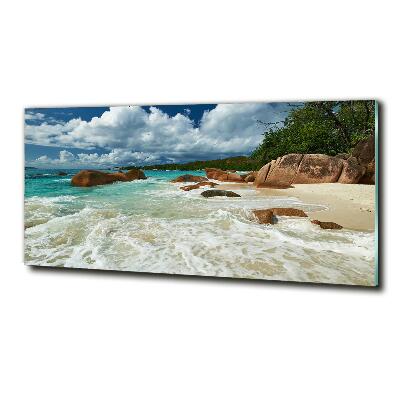Schilderij glas Strand op de Seychellen