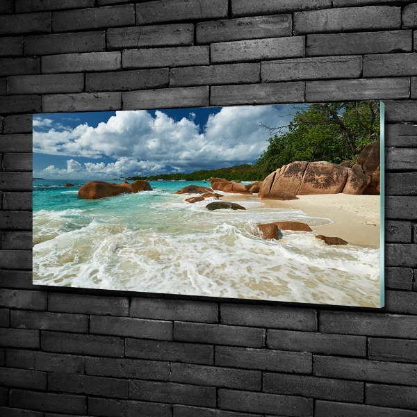 Schilderij glas Strand op de Seychellen