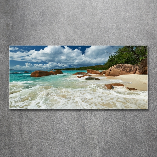 Schilderij glas Strand op de Seychellen