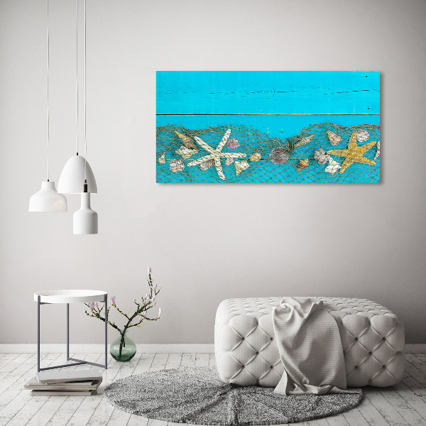 Schilderij op glas Zeesterren en schelpen