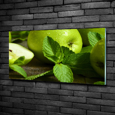 Schilderij glas Groene appels