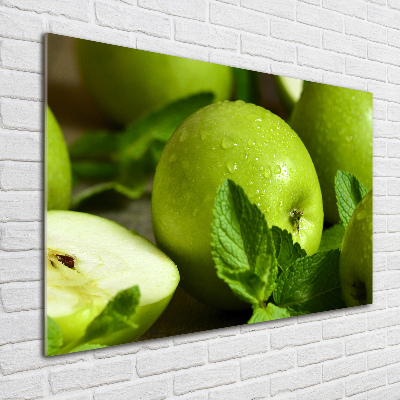 Schilderij glas Groene appels