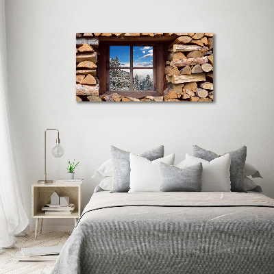 Glazen schilderij De winter buiten het raam.