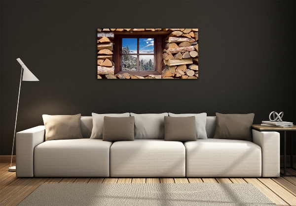 Glazen schilderij De winter buiten het raam.