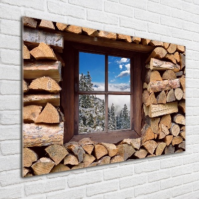 Glazen schilderij De winter buiten het raam.