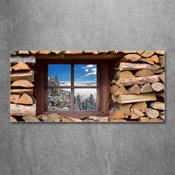 Glazen schilderij De winter buiten het raam.