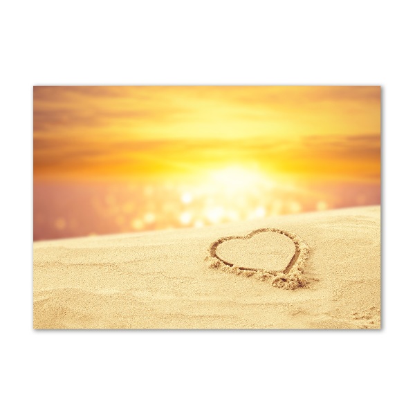 Schilderij glas Hart in het zand