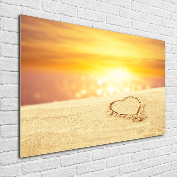 Schilderij glas Hart in het zand