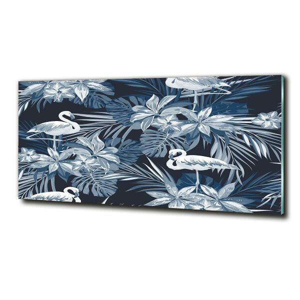 Schilderij op glas Flamingo's en planten