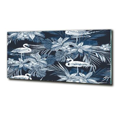 Schilderij op glas Flamingo's en planten