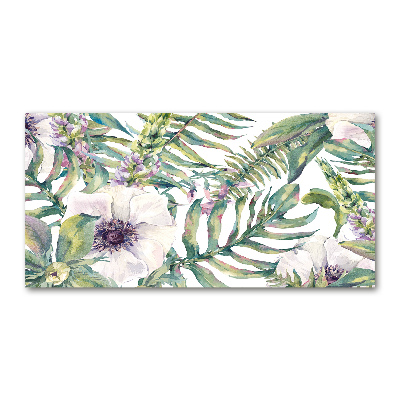 Schilderij glas Varens en bloemen