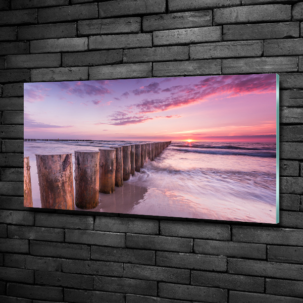 Foto schilderij op glas Houten golfbreker