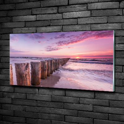 Foto schilderij op glas Houten golfbreker