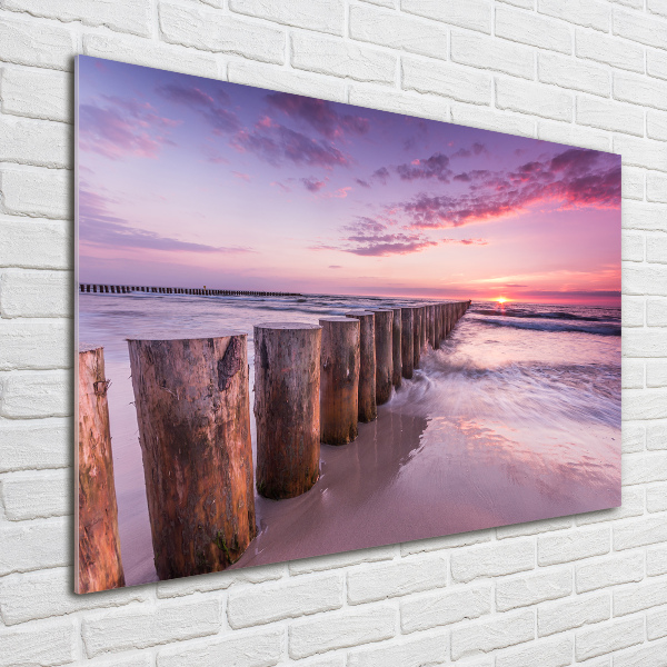Foto schilderij op glas Houten golfbreker
