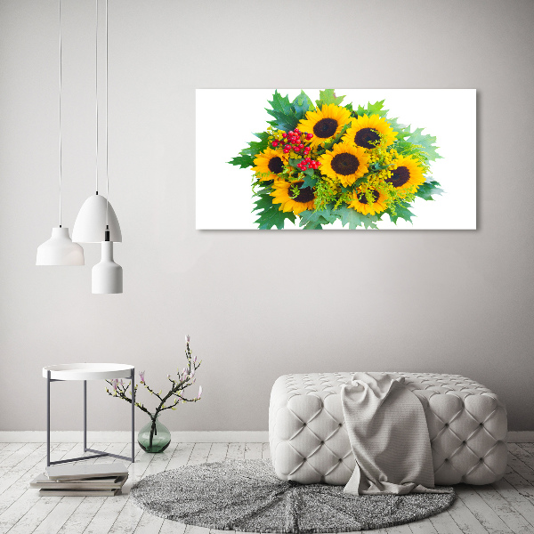 Schilderij glas Een boeket zonnebloemen