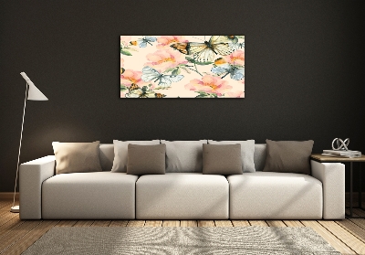 Glazen schilderij Vlinders en bloemen