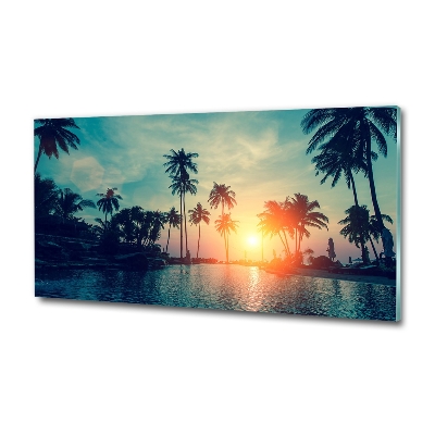 Schilderij glas Palm Sunset