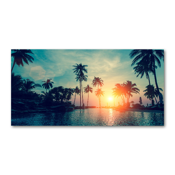 Schilderij glas Palm Sunset