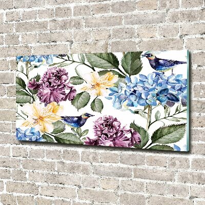 Schilderij glas Bloemen en vogels