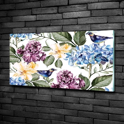 Schilderij glas Bloemen en vogels