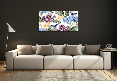 Schilderij glas Bloemen en vogels