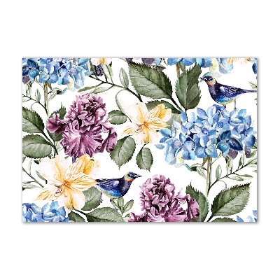 Schilderij glas Bloemen en vogels