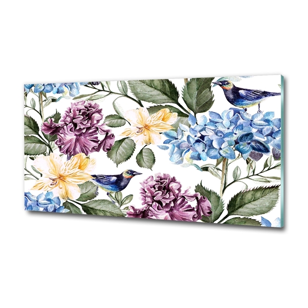 Schilderij glas Bloemen en vogels