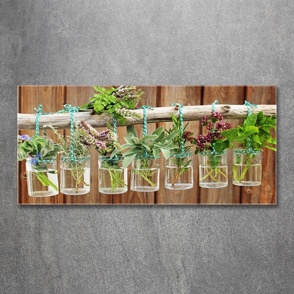 Schilderij op glas Kruiden in potjes