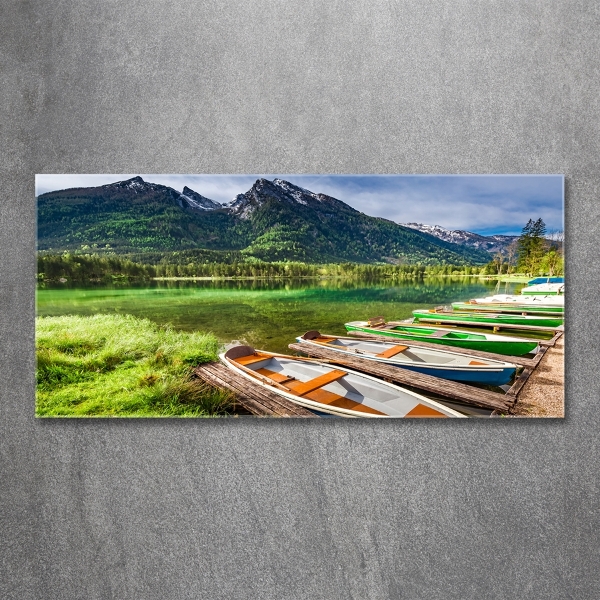 Schilderij op glas Boten op het meer