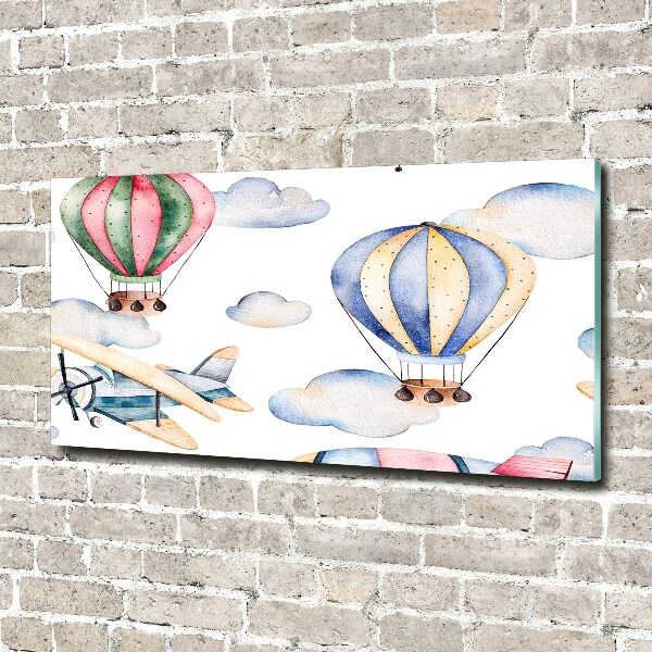 Schilderij op glas Vliegtuigen en ballonnen