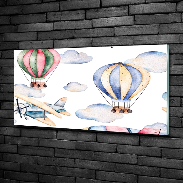 Schilderij op glas Vliegtuigen en ballonnen