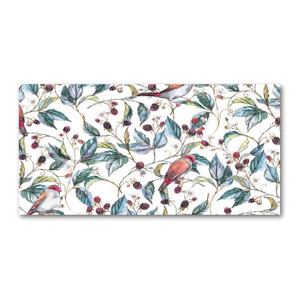 Schilderij op glas Braambessen en vogels