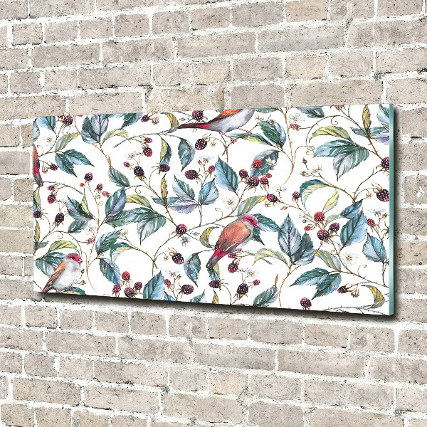 Schilderij op glas Braambessen en vogels