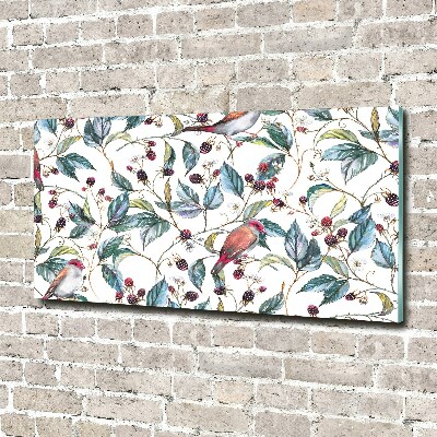 Schilderij op glas Braambessen en vogels