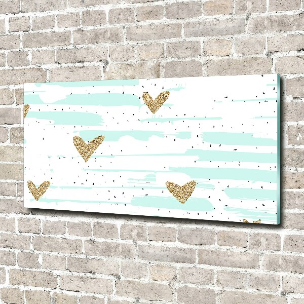 Schilderij op glas Achtergrond met gouden hartjes