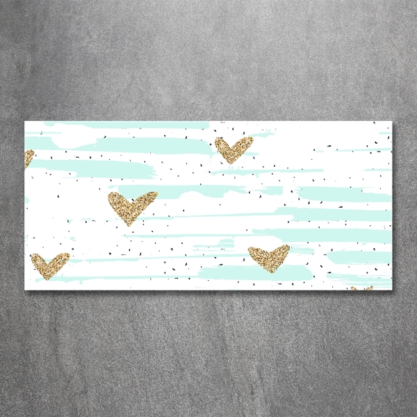 Schilderij op glas Achtergrond met gouden hartjes