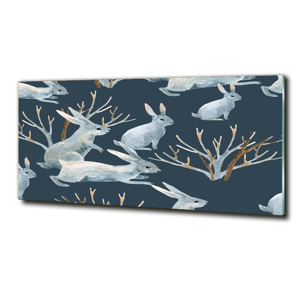 Schilderij op glas Konijnen in de winter