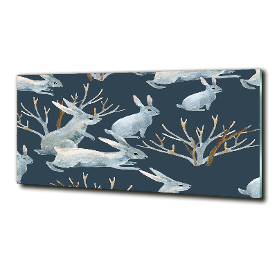 Schilderij op glas Konijnen in de winter