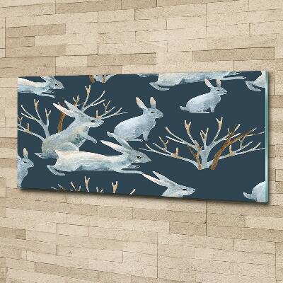 Schilderij op glas Konijnen in de winter