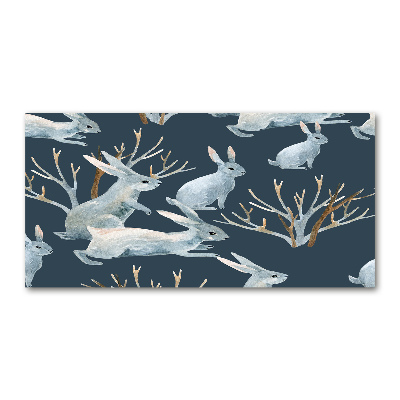 Schilderij op glas Konijnen in de winter