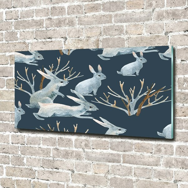 Schilderij op glas Konijnen in de winter